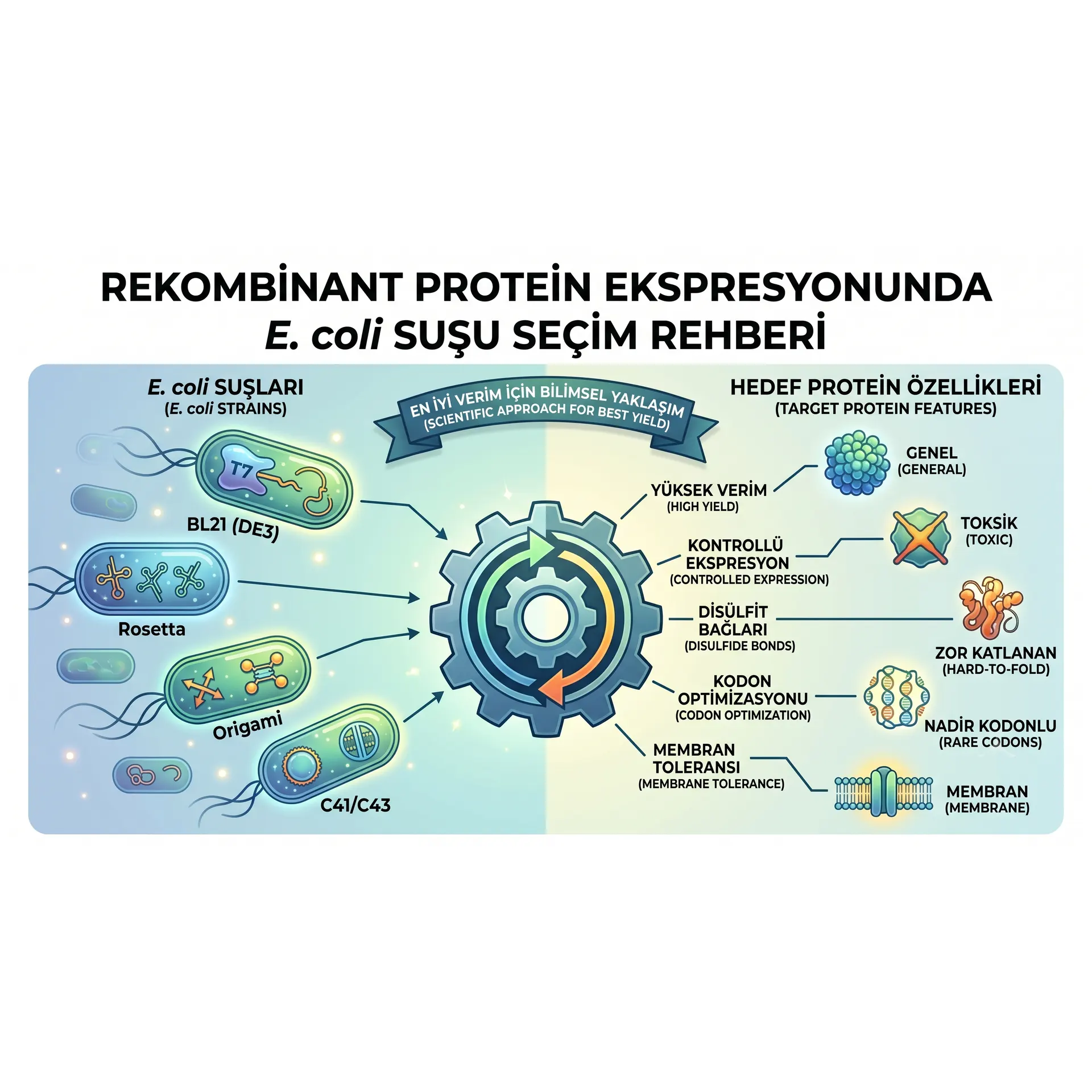 Rekombinant Protein Ekspresyonunda E. coli Suşu Seçim Rehberi kapak görseli